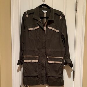 CAbi Dark Olive Utility Jacket with Tan Accents